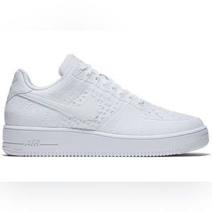 White fly knit Nike air forces